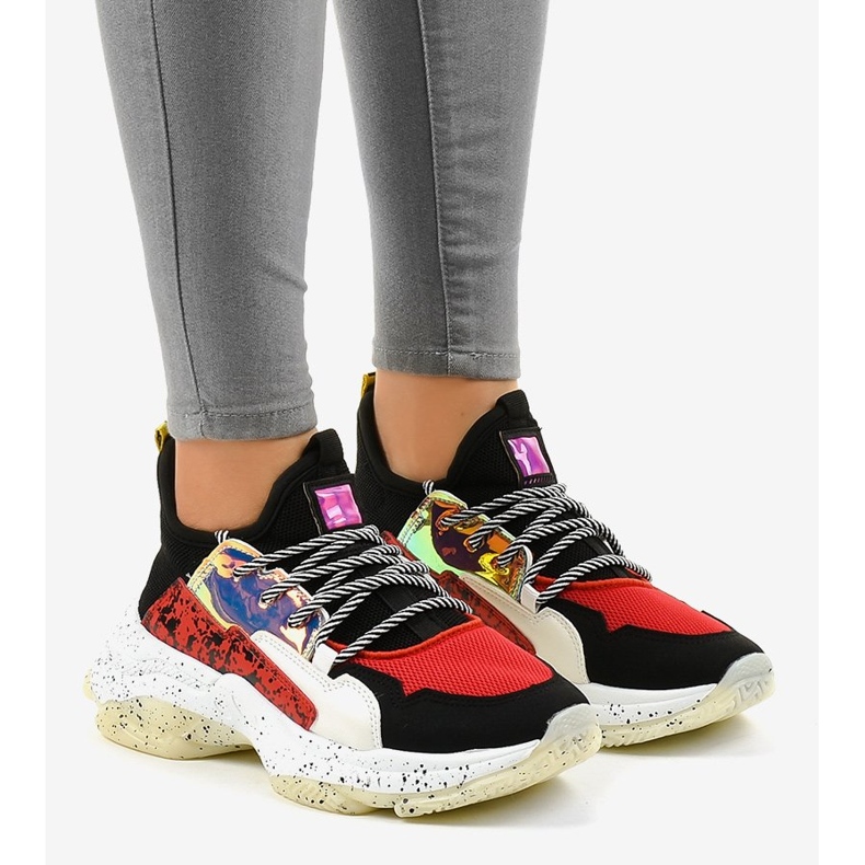 Schwarze Sport-Sneaker mit dem B0-211-System weiß rot grau 1