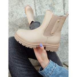 Beige Chelsea-Stiefel für Damen mit dicker Sohle 2