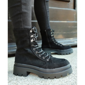 Damen-Arbeiterstiefel aus schwarzem Wildleder mit dicker Sohle 2