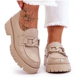 Lemar Modische Lederschuhe Beige Loafer 4