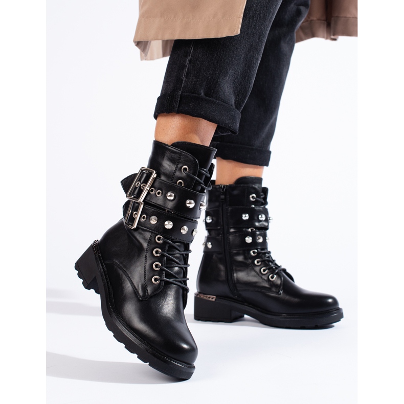 Shelovet Arbeiterinnen mit Schnallen schwarz 1