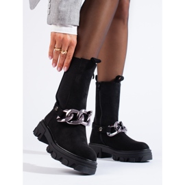 Hohe Chelsea-Stiefel aus Wildleder mit einer Shelovet-Kette schwarz 1