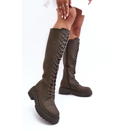 PS1 Geschnürte, warme Stiefel, Overknee-Stiefel, dunkelgrün, Bergdis 1