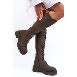 PS1 Geschnürte, warme Stiefel, Overknee-Stiefel, dunkelgrün, Bergdis 2