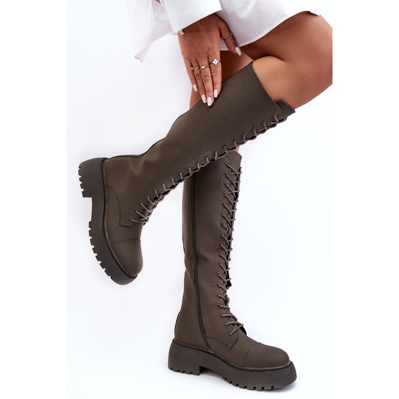 PS1 Geschnürte, warme Stiefel, Overknee-Stiefel, dunkelgrün, Bergdis 2