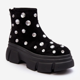 S.Barski Isolierte Wildlederstiefel mit Kristallen D&amp;A MR870-83 Schwarz 2