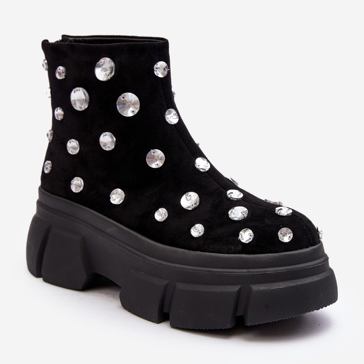 S.Barski Isolierte Wildlederstiefel mit Kristallen D&amp;A MR870-83 Schwarz 2