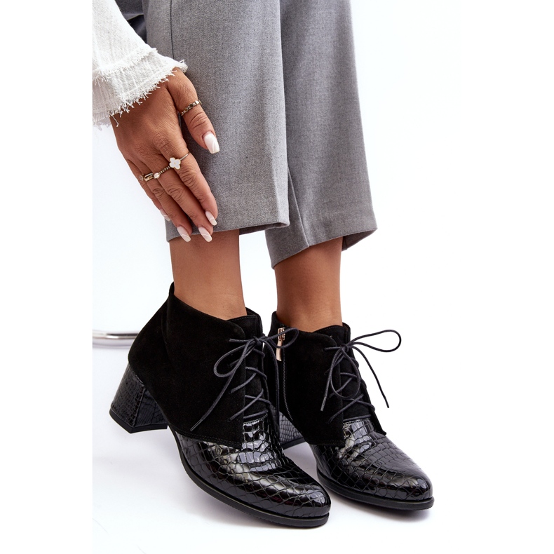 PA2 Damen-Stiefeletten mit niedrigem Absatz, Schlangenmuster, Schwarz Ebba 2