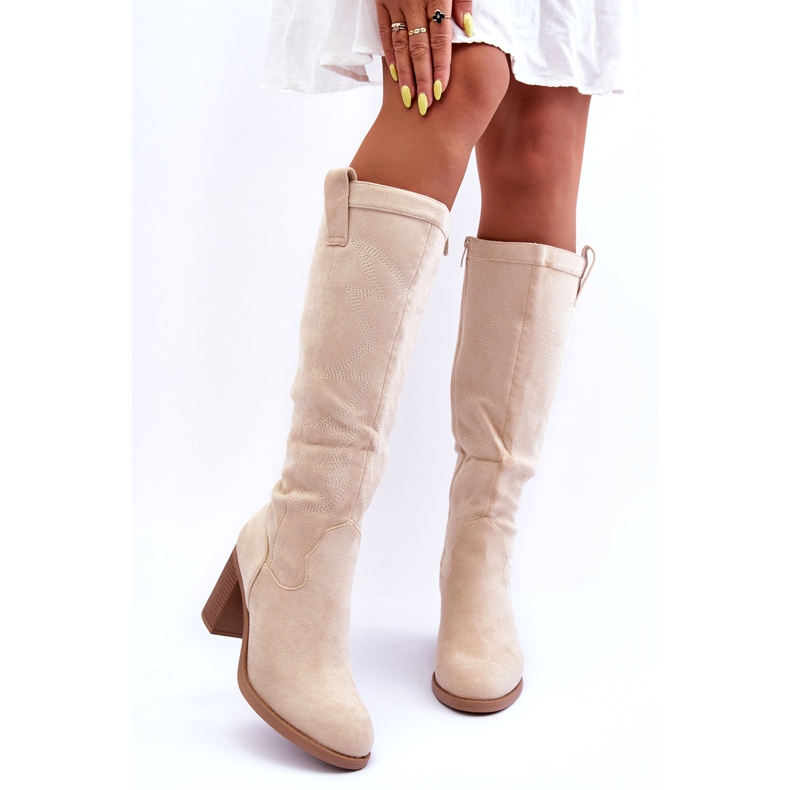 Day-Vine Damen-Wildlederstiefel mit hohem Absatz Hellbeige Khabira 1