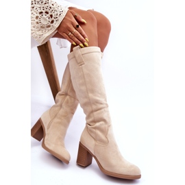 Day-Vine Damen-Wildlederstiefel mit hohem Absatz Hellbeige Khabira 3