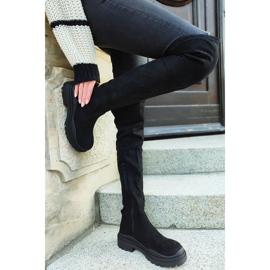 Schwarze Overknee-Stiefel für Damen aus Wildleder 6