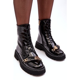 Damen-Arbeiter-Stiefeletten aus Lackleder mit Verzierung Schwarz S.Barski MR870-67 3