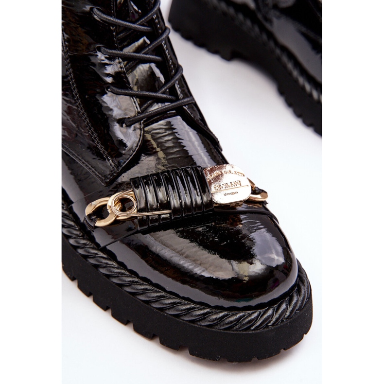 Damen-Arbeiter-Stiefeletten aus Lackleder mit Verzierung Schwarz S.Barski MR870-67 4