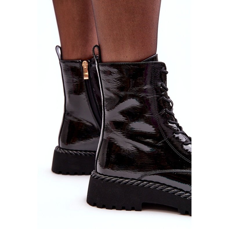 Damen-Arbeiter-Stiefeletten aus Lackleder mit Verzierung Schwarz S.Barski MR870-67 2