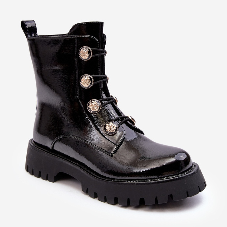 S.Barski Isolierte Damenstiefel mit dekorativen Knöpfen D&amp;A MR870-51 Schwarz 2