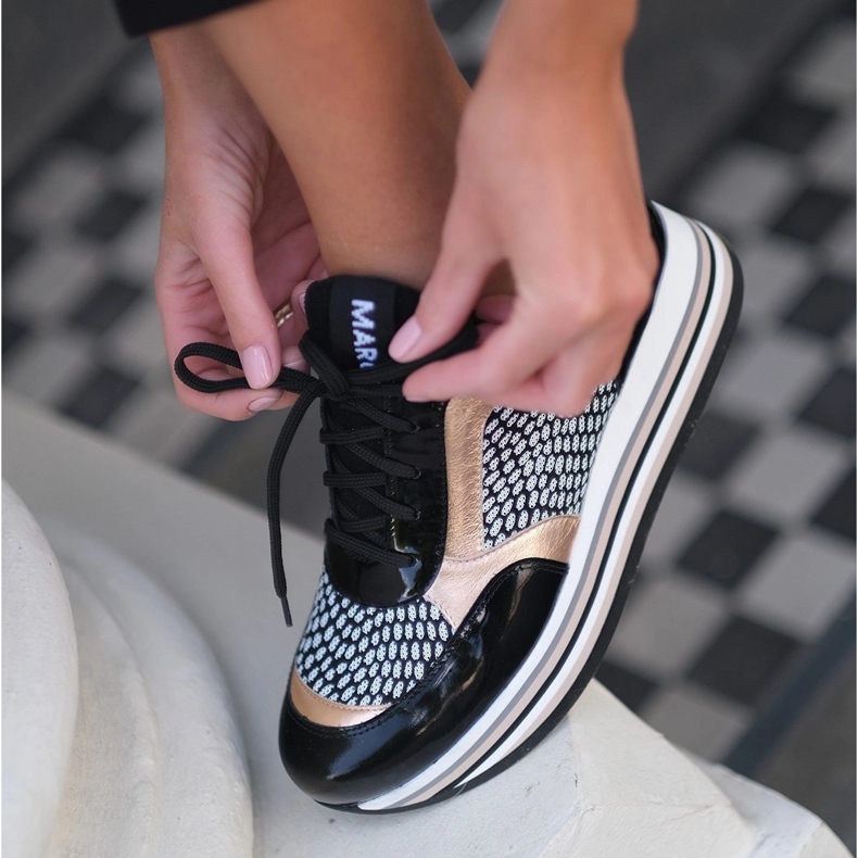 Marco Shoes Leichte Sneaker auf dicker Sohle aus Naturleder schwarz 1