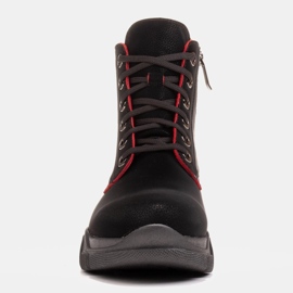 Marco Shoes Schwarze Damen Lederstiefel mit roten Kanten 1