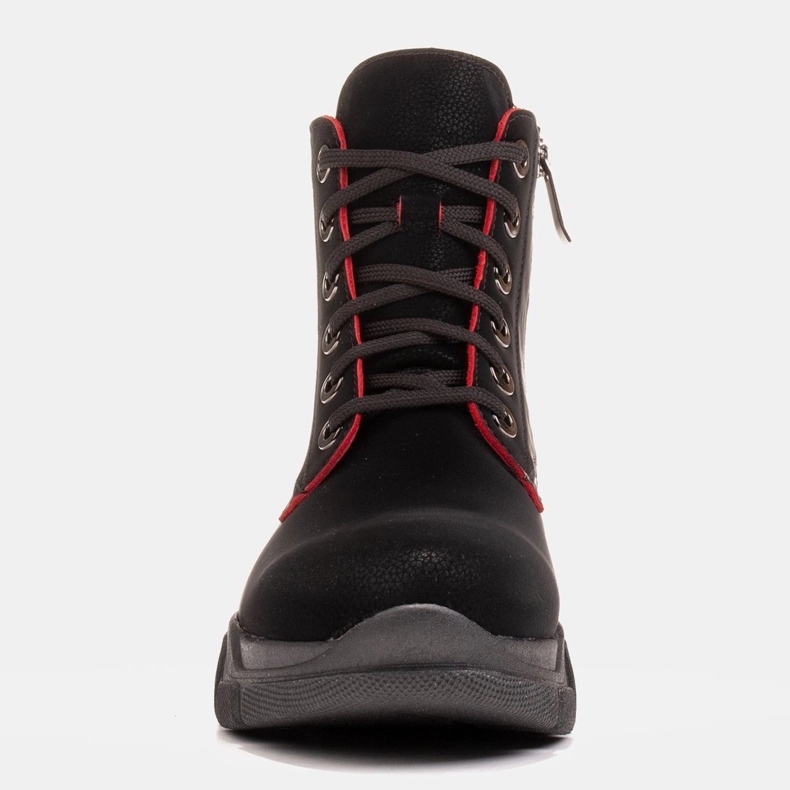 Marco Shoes Schwarze Damen Lederstiefel mit roten Kanten 1