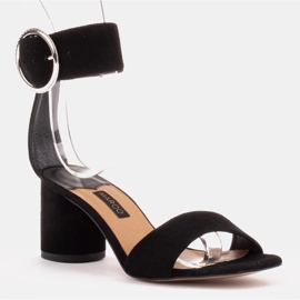 Marco Shoes Damen Ledersandalen mit dekorativer Schnalle schwarz 1