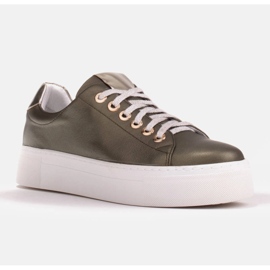 Marco Shoes Damen Sneaker aus echtem Leder auf dicker Sohle grün 1