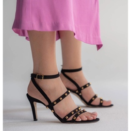 Marco Shoes Schwarze Wildledersandalen mit dekorativen Nieten 1