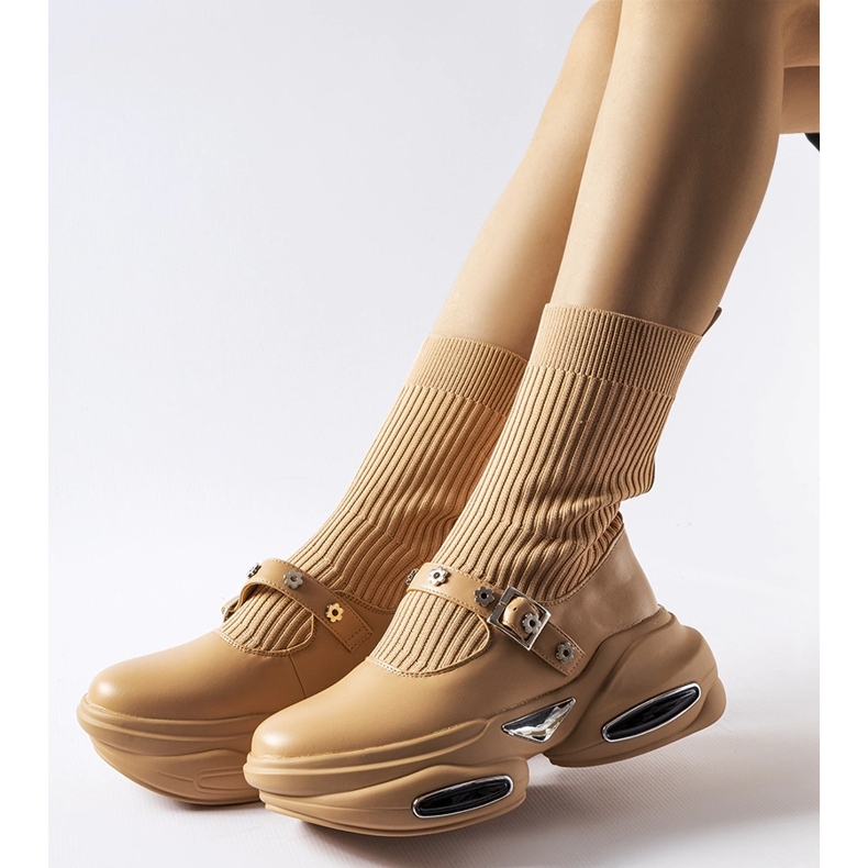 Beige Stiefeletten mit Sockenobermaterial von Ivana 1