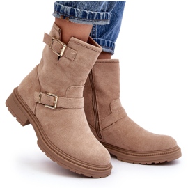 Flache Damenstiefel mit Schnallen, Beige Bliggore 8