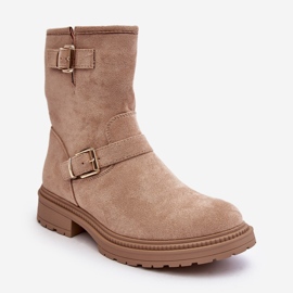 Flache Damenstiefel mit Schnallen, Beige Bliggore 1