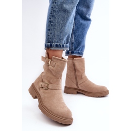 Flache Damenstiefel mit Schnallen, Beige Bliggore 2