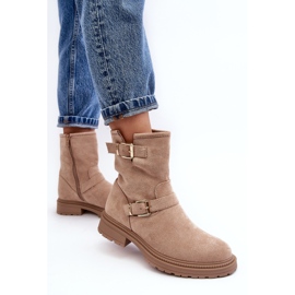 Flache Damenstiefel mit Schnallen, Beige Bliggore 5