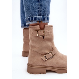 Flache Damenstiefel mit Schnallen, Beige Bliggore 6