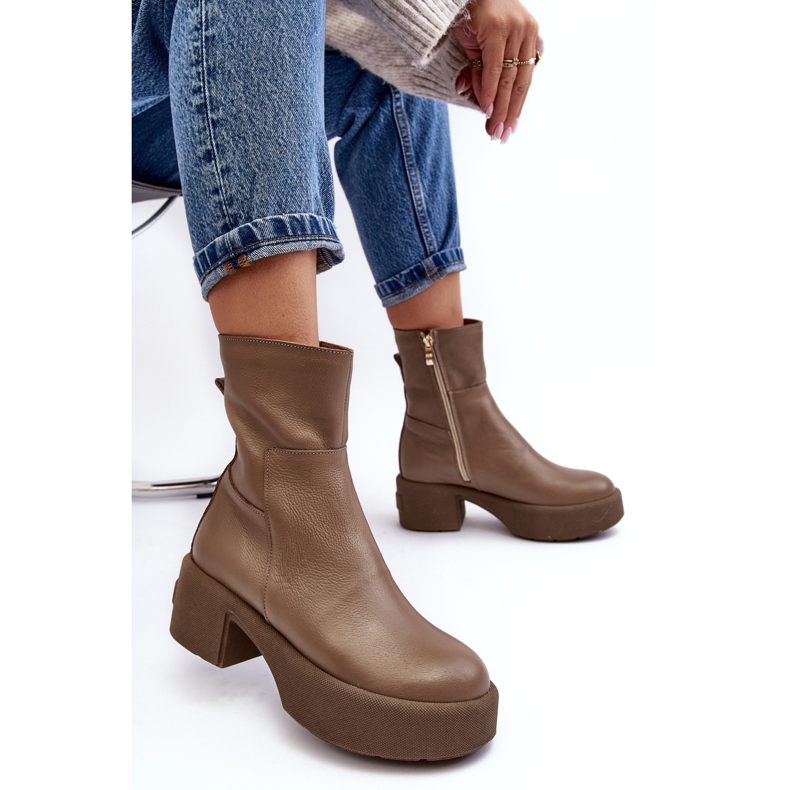 Lemar Volavola Lemar Stiefeletten aus dunkelbeigem Leder mit niedrigem Absatz 1