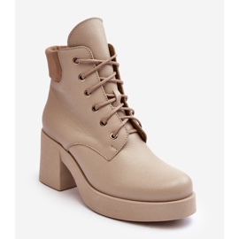 Damen-Lederstiefeletten mit hohem Absatz in Beige von Lemar Leocera 1