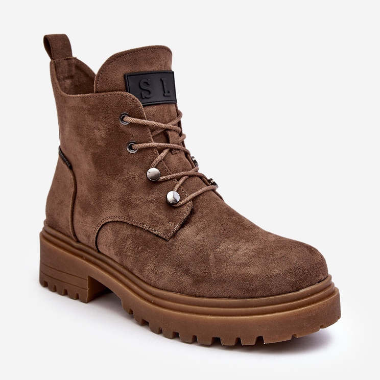 Sergio Leone Niedrige warme Damenstiefel mit Reißverschluss, Dunkelbeige Cameronia 1