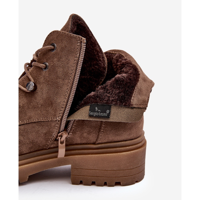 Sergio Leone Niedrige warme Damenstiefel mit Reißverschluss, Dunkelbeige Cameronia 2