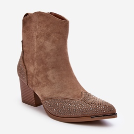 FS1 Verzierte Cowboystiefel für Damen mit hohem Absatz in Beige von Eleduana 1