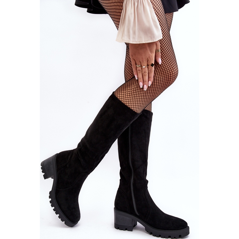 WS1 Damenstiefel mit niedrigem Absatz bis über das Knie, Schwarz Beveta 2