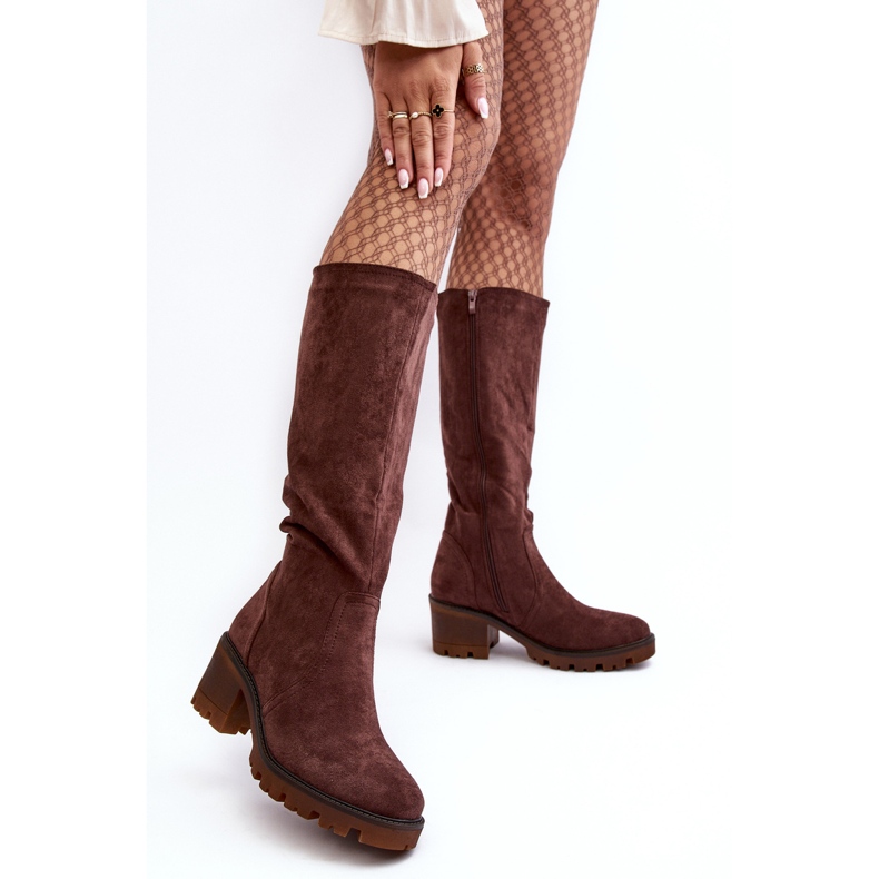 WS1 Overknee-Stiefel für Damen mit niedrigem Absatz, Dunkelbraun Beveta 2