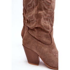 WS1 Damen-Cowboystiefel mit hohem Absatz, Dunkelbeige Tomani 2
