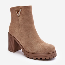 WJ2 Damen-Stiefeletten aus Wildleder mit hohem Absatz und Verzierung, Beige Strong 1