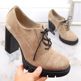 Damen-Leder-Wildlederschuhe mit hohem Absatz und Plateau, beige Filippo DP4918 1