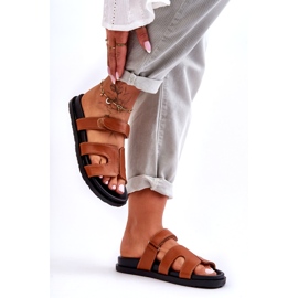 Joia Klassische Damen-Flip-Flops aus Leder mit Klettverschluss, Braun 4