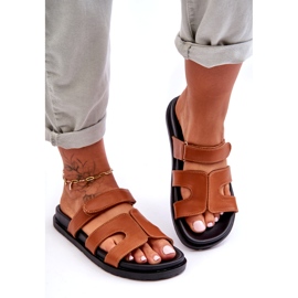 Joia Klassische Damen-Flip-Flops aus Leder mit Klettverschluss, Braun 3