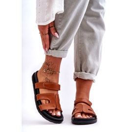 Joia Klassische Damen-Flip-Flops aus Leder mit Klettverschluss, Braun 2