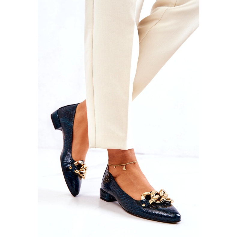 Alberto Violli Leder-Lack-Ballerinas mit Schlangenmuster und Kette, grün 3