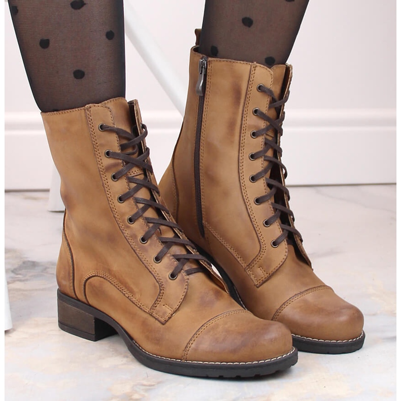 Braune Lederstiefel für Damen Dolce Pietro beige 2