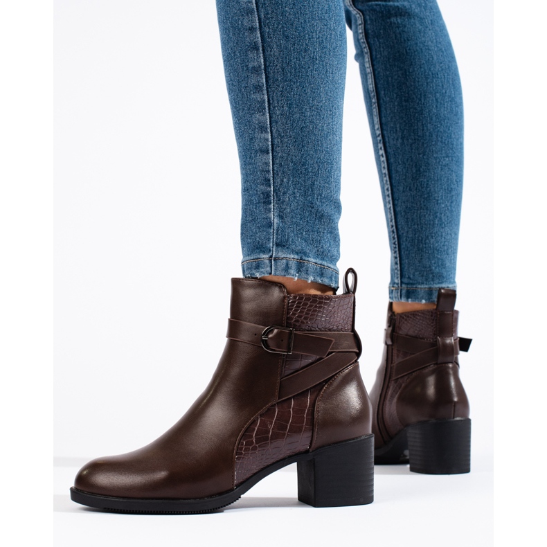 Shelovet braune Damen-Stiefeletten mit hohen Absätzen 1