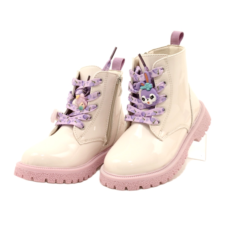 Lackierte Stiefel mit dekorativen Manschettenknöpfen Miss 23DZ23-6582 beige 2