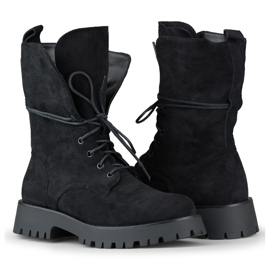 Schwarze Damen-Arbeiterstiefel zum Schnüren aus Wildleder beige 1