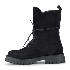 Schwarze Damen-Arbeiterstiefel zum Schnüren aus Wildleder beige 2